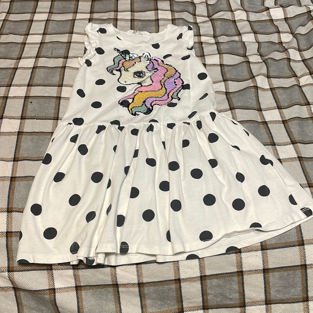 White with black polkadots unicorn dress H&M